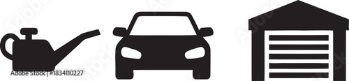 Car Service Icons , Oil Can, Vehicle, and Garage Vector Set
