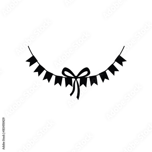 Black silhouette of a festive bunting garland with a bow