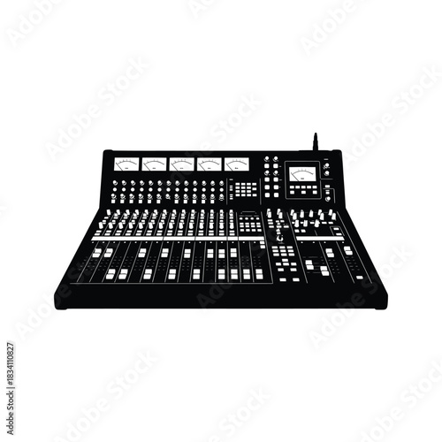 Black silhouette of a professional audio mixing console silhouette