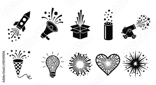 Celebration icons vector set of party elements and festive symbols