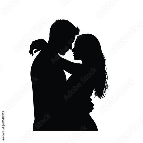 Romantic couple embracing in a tender silhouette
