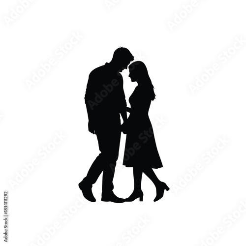 Romantic couple embracing in a tender silhouette