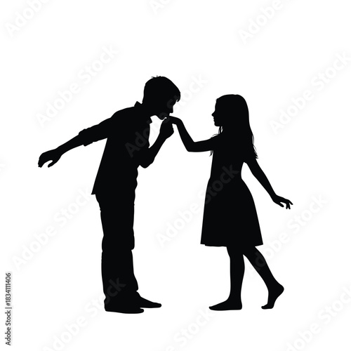 Romantic gesture of a man kissing a woman s hand silhouette