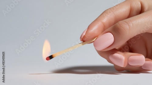 Matchstick held by hand with flame
