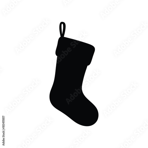 Simple black silhouette of a christmas stocking with a hanging loop