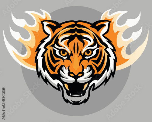 Fierce tiger head with flames emblem