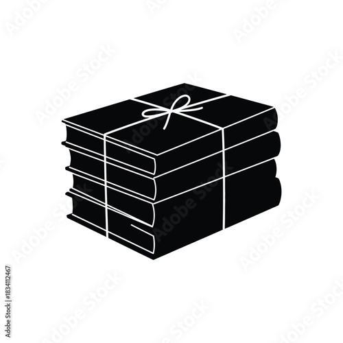 Stack of books tied with string silhouette