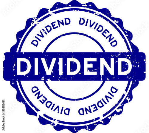 Grunge blue dividend word round seal stamp on white background