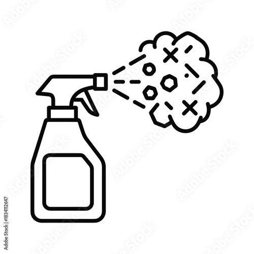 Disinfectant Spray Bottle Icon with Germs and Viruses - Cleaning and Sanitizing for Hygiene and Health Protection