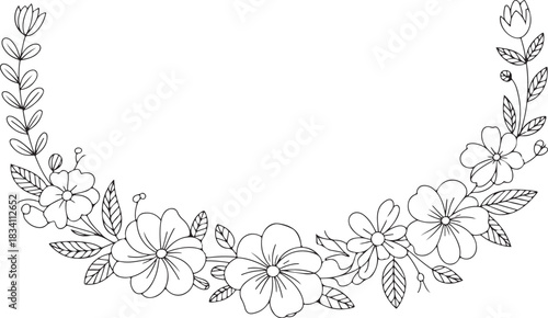 Floral frame border illustration for invitation card, natural plants and leaves element