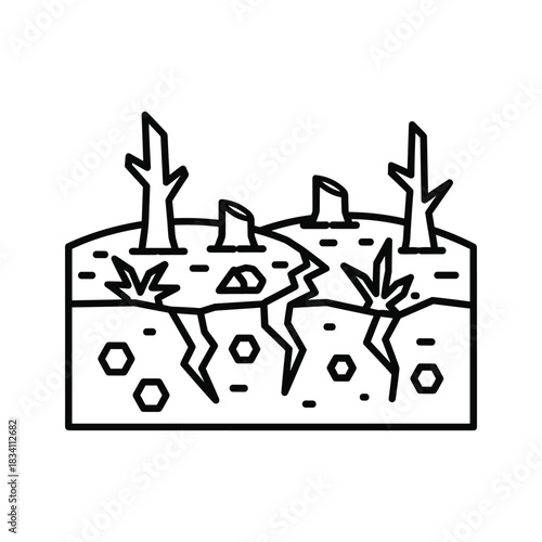Cracked Earth with Tree Stumps - Environmental Crisis Icon