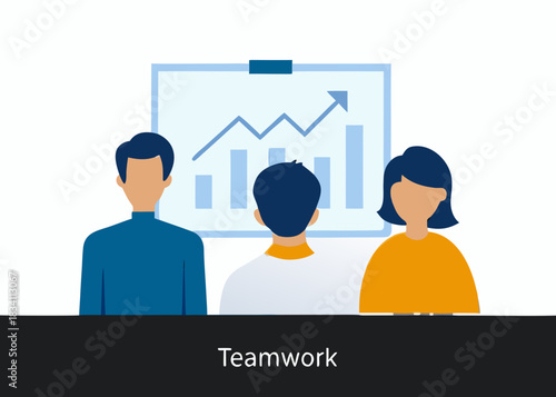 Team of professionals collaborating on a successful business growth chart