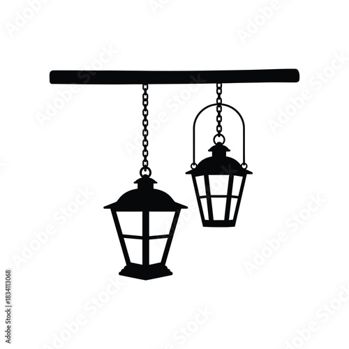 Two hanging lanterns on a bar silhouette