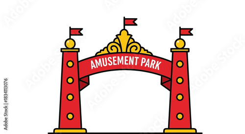 Amusement park entrance gate vector illustration fun fair design