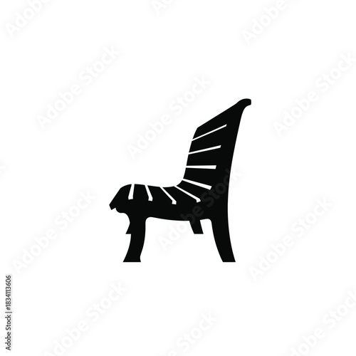 A black silhouette of a slatted park bench on a white background silhouette