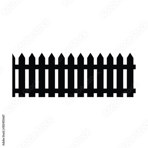 A classic black picket fence silhouette against a white background