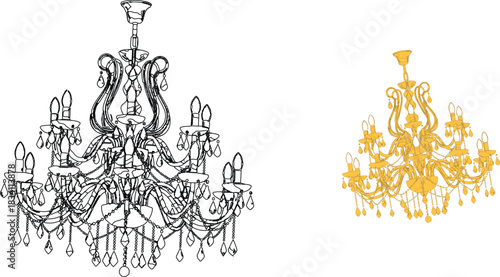 The image showcases two chandeliers that contrast in style and presentation, highlighting different artistic approaches to chandelier design.
