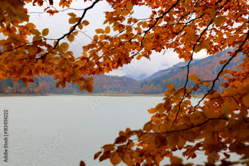 mountain lake at autumn time