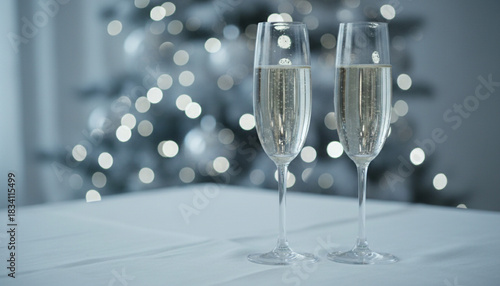 オフセンターに配置されたシャンパングラスのクローズアップ 祝杯