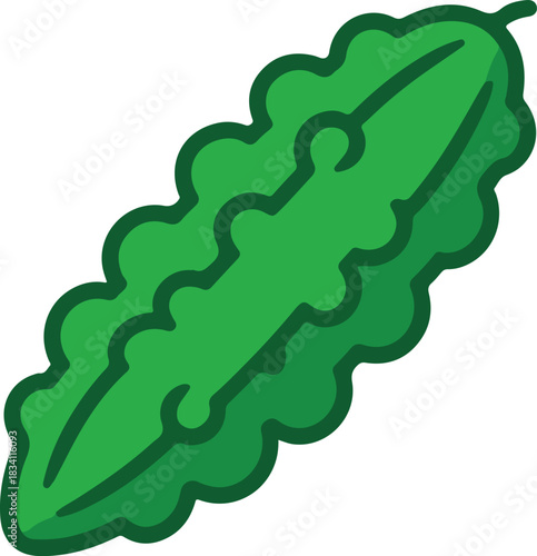 Bitter gourd vector illustration with bumpy green skin and elongated shape on black background