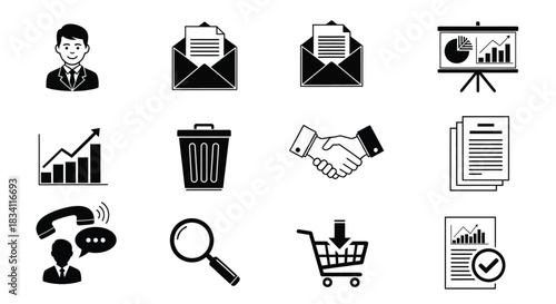 Business icons vector set marketing chart email finance management