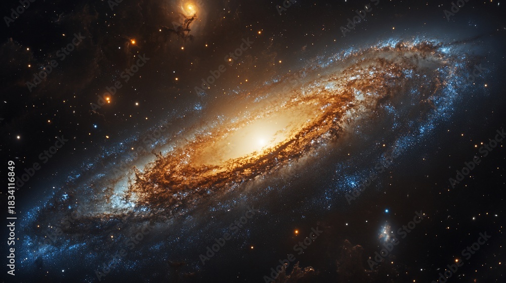 Obraz premium Spiral Galaxy in Deep Space, Cosmic Background, Stellar Formation, Science Education