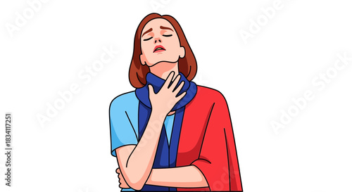 Woman with sore throat illustration health problem throat pain flu