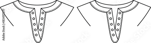Close-up line drawings of shirt collars with button plackets Keywords: collar, shirt collar, button placket, buttons, neckline