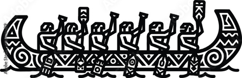 Stylized tribal dragon boat race graphic with rowers vector illustration