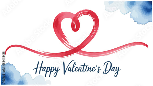Hand painted red heart with happy valentine s day text and watercolor splashes