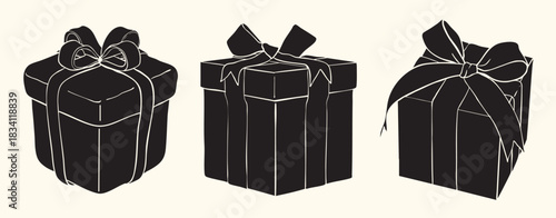 Quadro su tela Vintage Christmas Gift Box Set Illustration