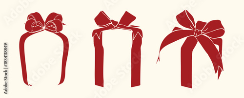 Red Ribbon Gift Box Set Illustration