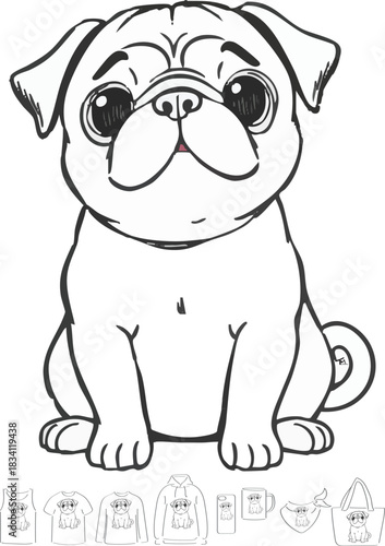 picture, clipart, drawing, illustration, dog, pug