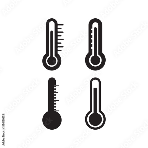 Black Color Thermometer Silhouette set Silhouette Vector Illustration, Solid White Background.