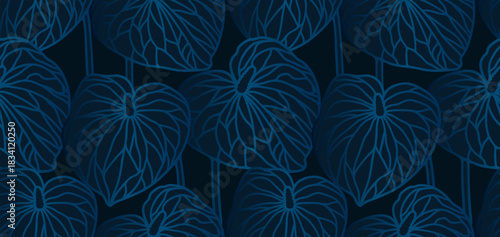 Luxury botanical vector seamless pattern with calla lily flowers. Dark blue pattern for decor, wallpaper, covers and wrapping paper