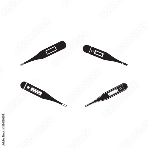 Black Color Thermometer Silhouette set Silhouette Vector Illustration, Solid White Background.