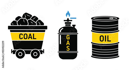 Illustration of fossil fuels coal gas and oil energy resources vector