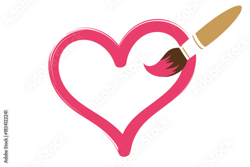 Brush painting a vibrant pink heart with loving care