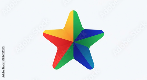 A vibrant five pointed star graphic composed of colorful segments in red yellow green and blue set against a clean white background symbolizing success achievement and recognition