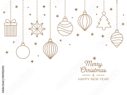 Elegant line art Christmas ornaments and festive greetings on a clean white background.