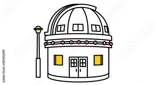 Cartoon observatory astronomy space telescope building vector art