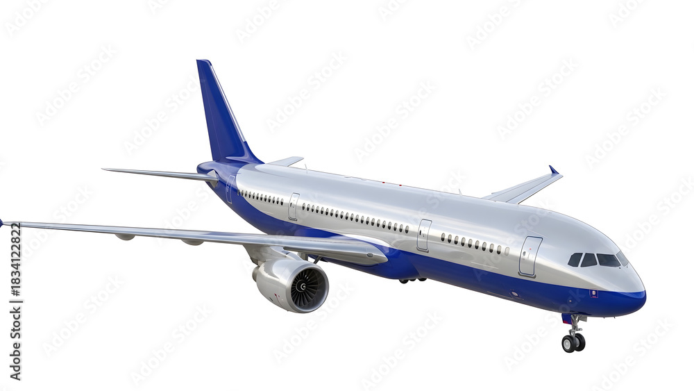 Obraz premium Modern commercial airplane with silver and blue color for travel flight transport