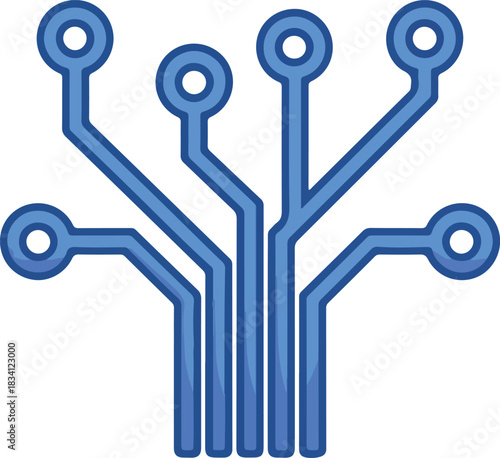 Blue electronic circuit vector symbol depicting data processing and modern technological advancement