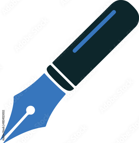 Blue fountain pen nib vector illustration for writing education and communication concepts