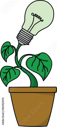 Sustainable Green Energy Idea (Lightbulb Growing from Plant)