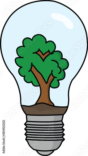 Sustainable Green Energy Idea (Tree Growing Inside Light Bulb)