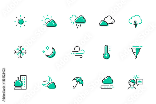 Weather forecast - set of line design style icons