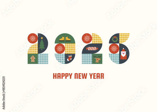 Happy New Year modern banner, greeting card, invitation, flyer with 2026 logo