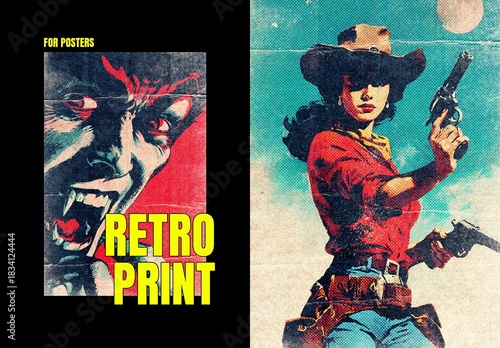 Grunge Retro Print Poster Effect Mockup