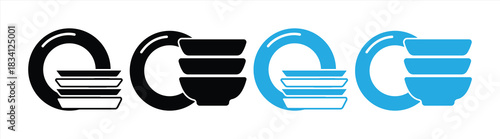 Stacked Plates and Bowls Icon Set